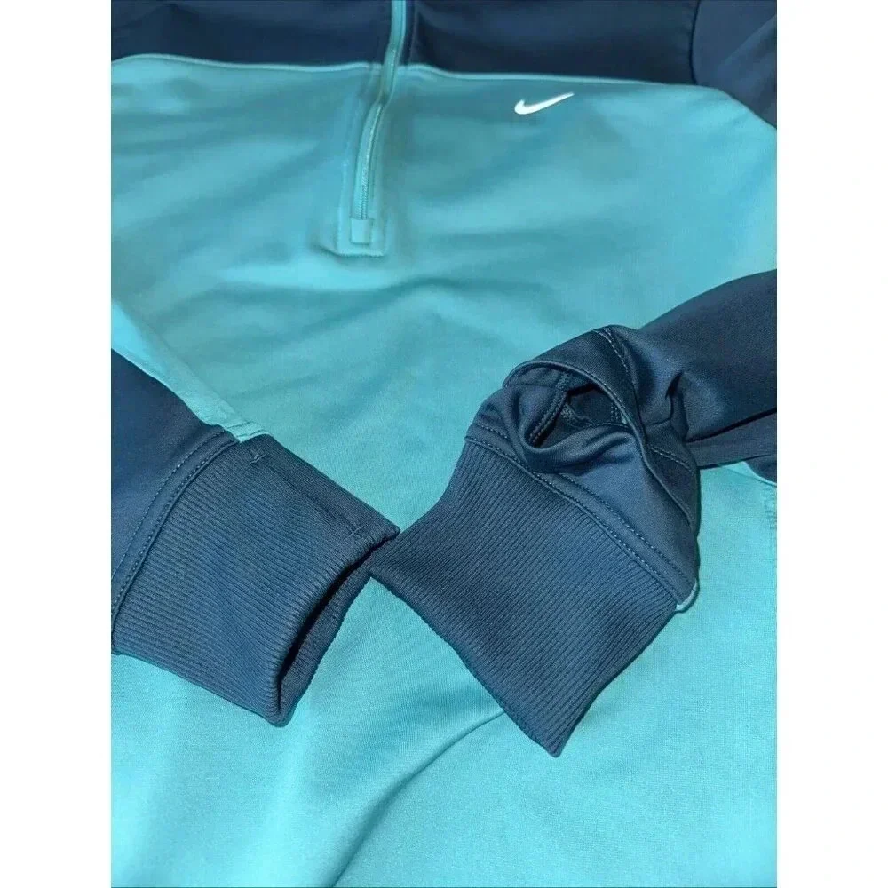 Nike Running Women’s (L) 1/4 Zip Pull Over Dri Fit Teal/Light Green Cap Hoodie